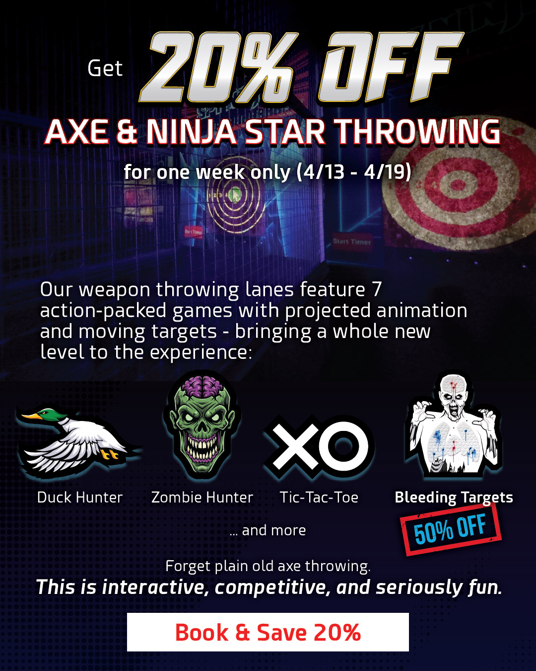 20% OFF Axe & Ninja Star Throwing